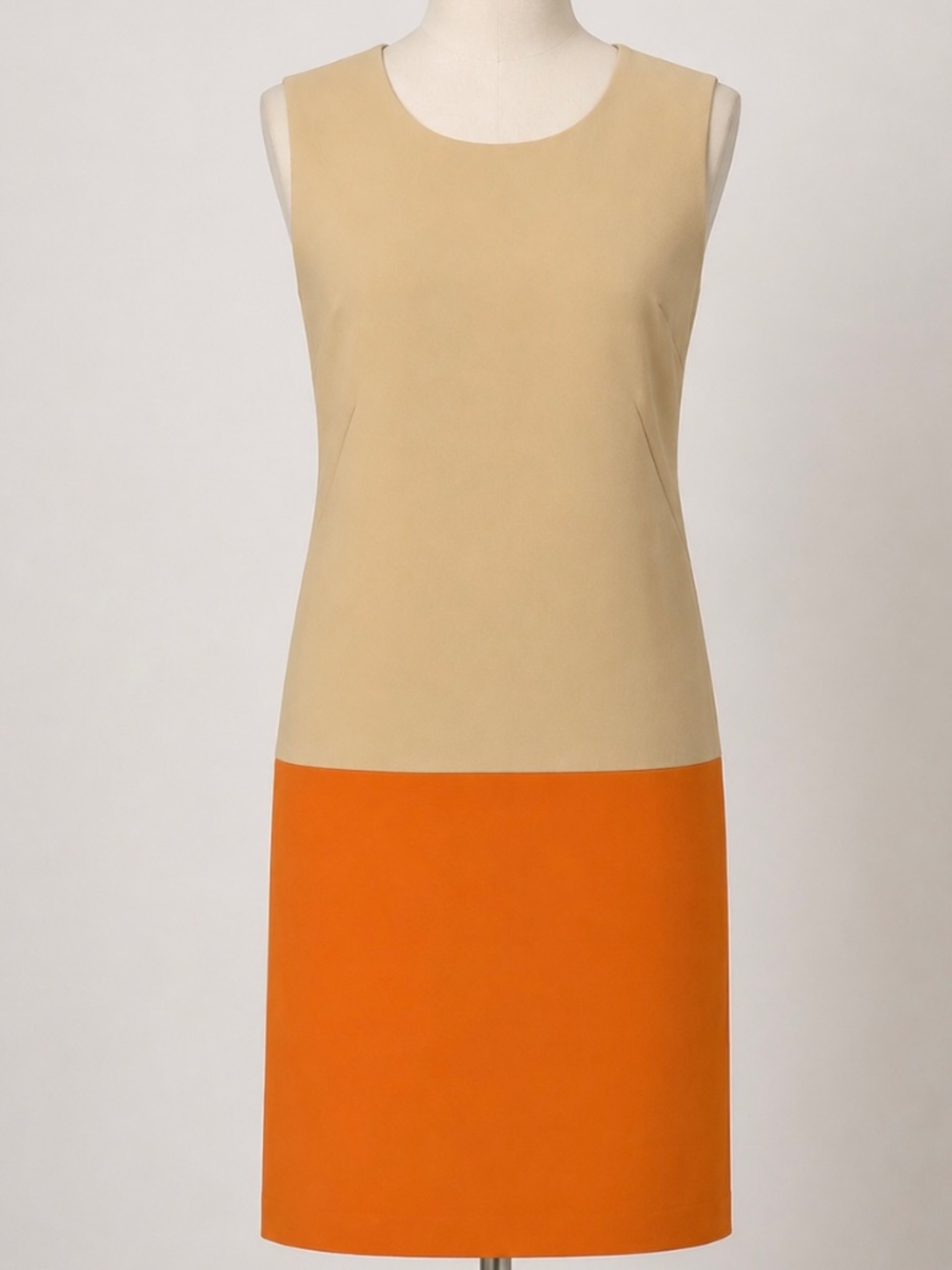 Sharagano Noir Colorblock Shift Dress Beige Orange Sleeveless Career Size 14